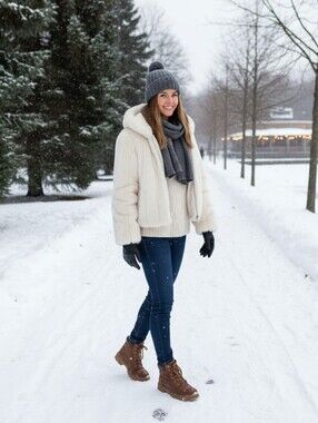 Nuage White Faux Fur Hooded Short Coat Size M